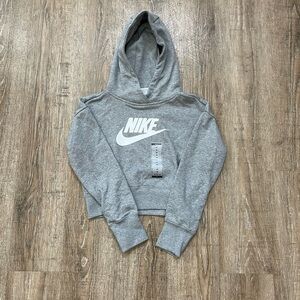 Nike  Club Fleece Crop Pullover Hoodie Kids Gray Medium DC7210-001